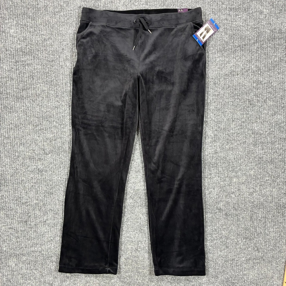 Gloria Vanderbilt Jemma Womens Large Black Velour Pull On Pants Stretch Lounge